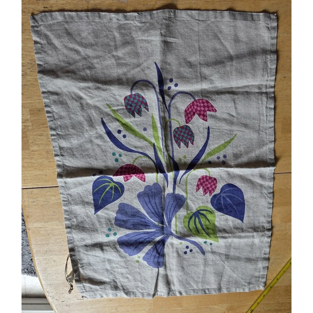 Gudrun Sjoden NEW Natural Linen Tea Towel Colorful Floral Design 25 in x 18 in